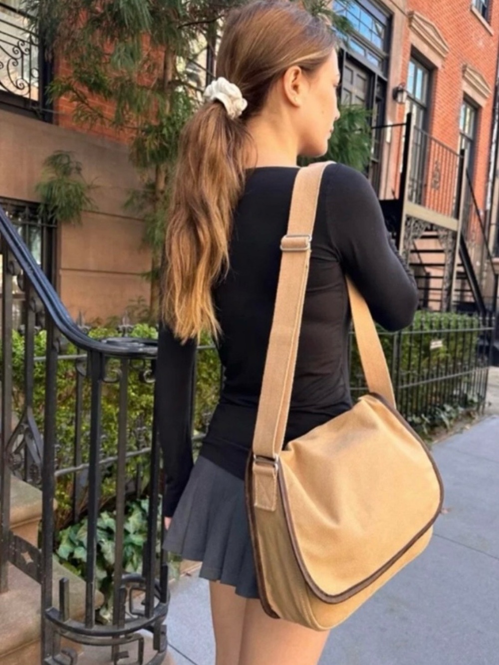 Brandy Melville Tan Canvas Shoulder Messenger Bag